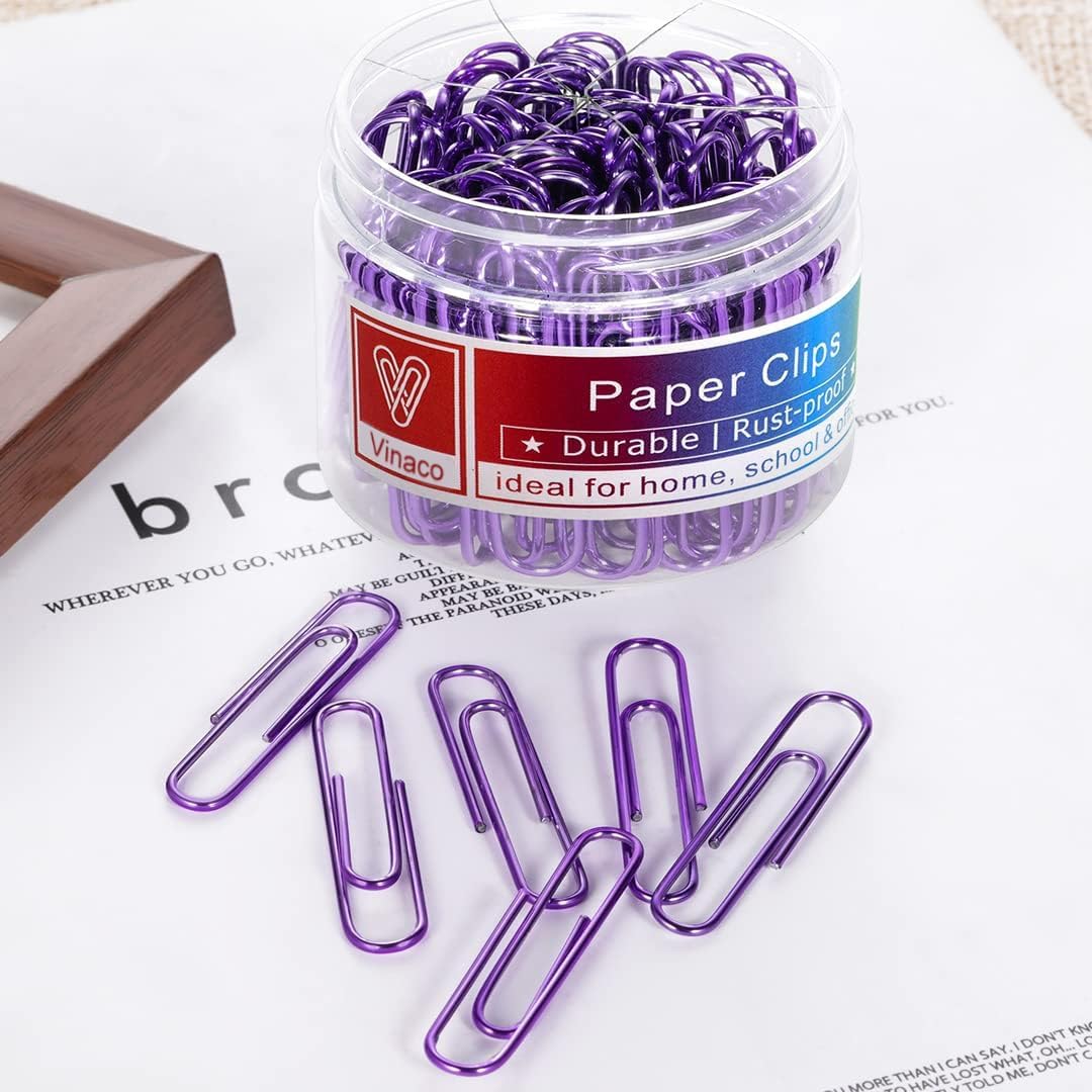 Vinaco Purple Paper Clips, 400PCS Medium & Jumbo (1.3 & 2 inch) Durable, Rustproof Coated Paper Clips for Office & School Document Organizing