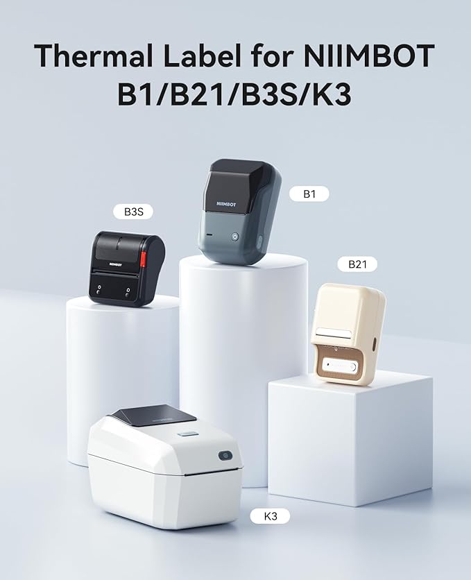 3 Rolls White Labels for NIIMBOT B1 B21 B3S K3 Label Maker, 2'' x 2'' (50x50mm) Printer Labels, Food Labels for Jars, Personalized Editable Labels for Home/School/Office