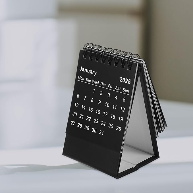 NUOBESTY Mini Desk Calendar 2024.07-2025.12 Portable Small Desktop Calendar Standing Flip Academic Year Monthly Calendars for Planning Organizing Daily Scheduler(Black)