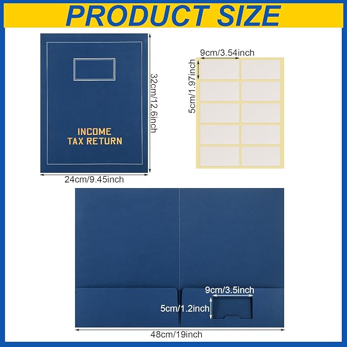 Kisston 50 Pcs Tax Return Folders Bulk 2 Pocket Gold Foil Stamped Income Tax Folders with Blank Labels Business File Office Organizer (Blue)