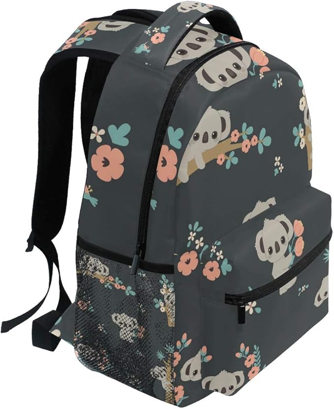 Koala And Flowers Backpack School Bag Travel Daypack Rucksack for Students