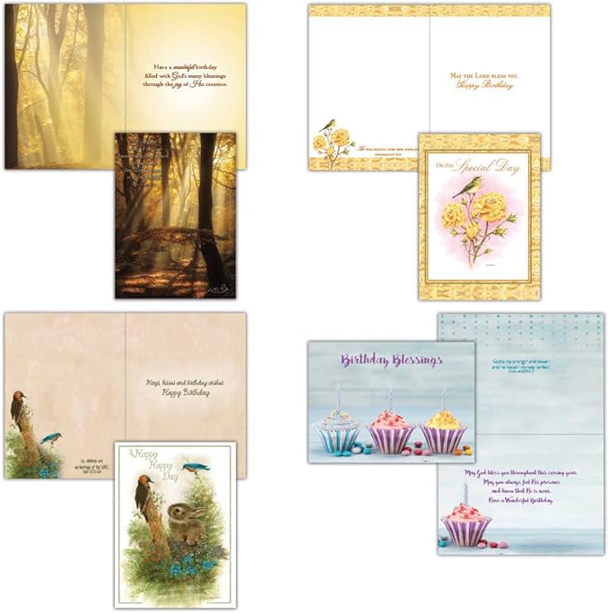 24 Birthday Cards - King James Version Scripture - Religious Boxed Birthday Cards Assortment - Christian Birthday Cards with Envelopes - Birthday Blessings Greeting Cards
