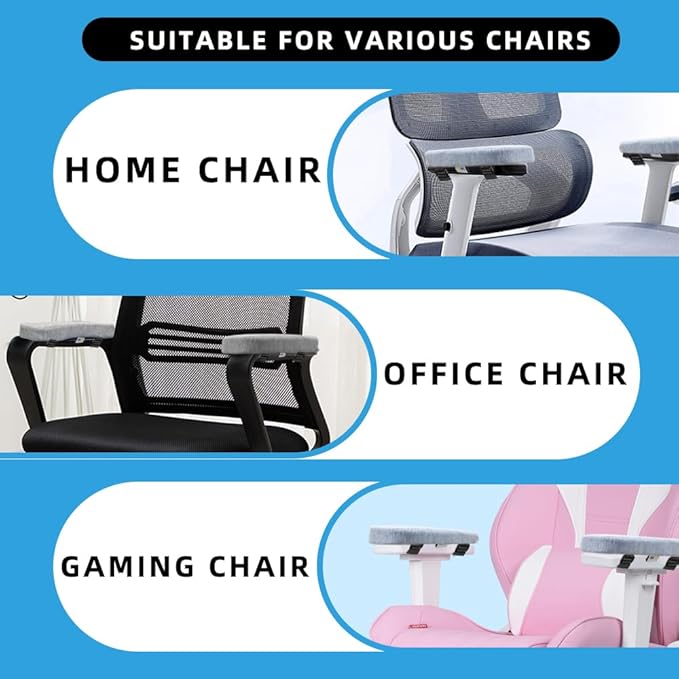 Office Chair Arm Covers with Memory Foam Elbow Pillow for Forearm Pressure Relief, Grey Arm Rest Covers for Office Chairs, Wheelchair, Comfy Gaming Chair