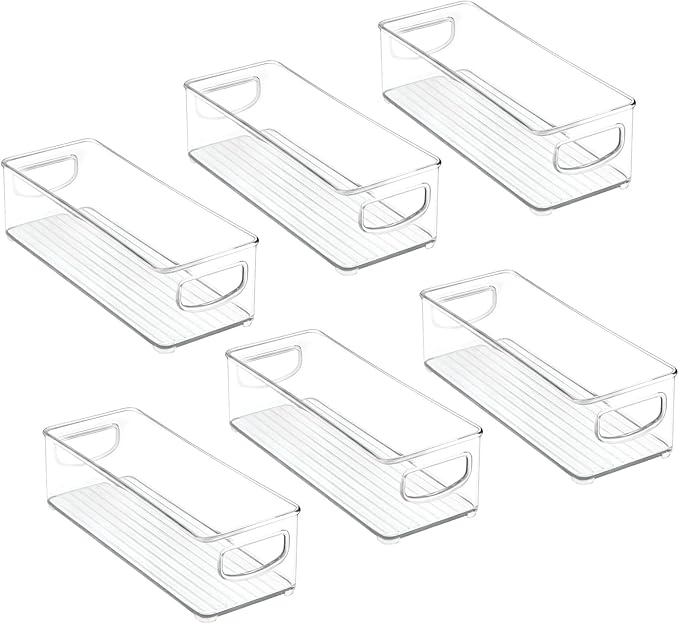 mDesign Small Plastic Office Storage Container Bins with Handles for Organization in Filing Cabinet, Closet Shelf, or Desk Drawers, Organizer for Notes, Pens, Pencils, Ligne Collection, 6 Pack - Clear