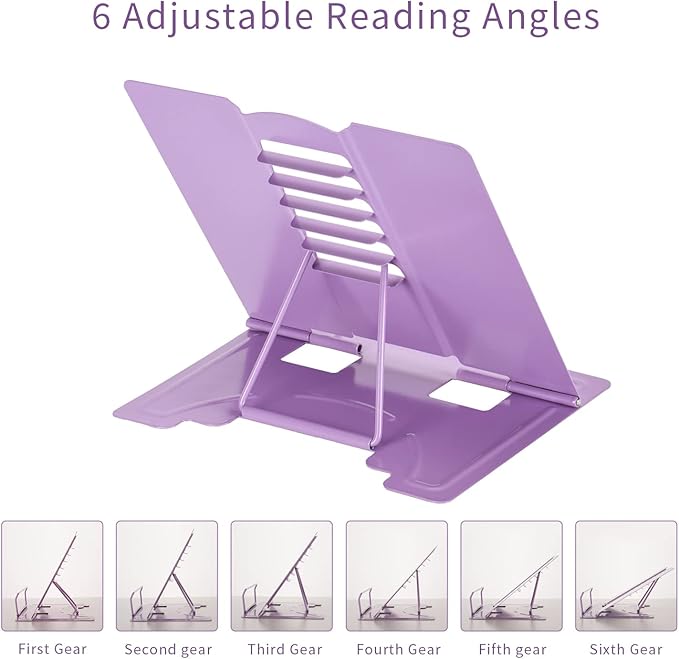 Metal Book Stand - Adjustable Book Holder for Reading (Full Purple)