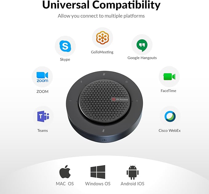 Conference Speakerphone, Daisy Chain up to 9 Speakerphones for 50 People, USB & Bluetooth Speaker with 4 Mics AI Noise Cancellation 360° Voice Pickup for Zoom,Teams,Conference Call Large Meeting Room