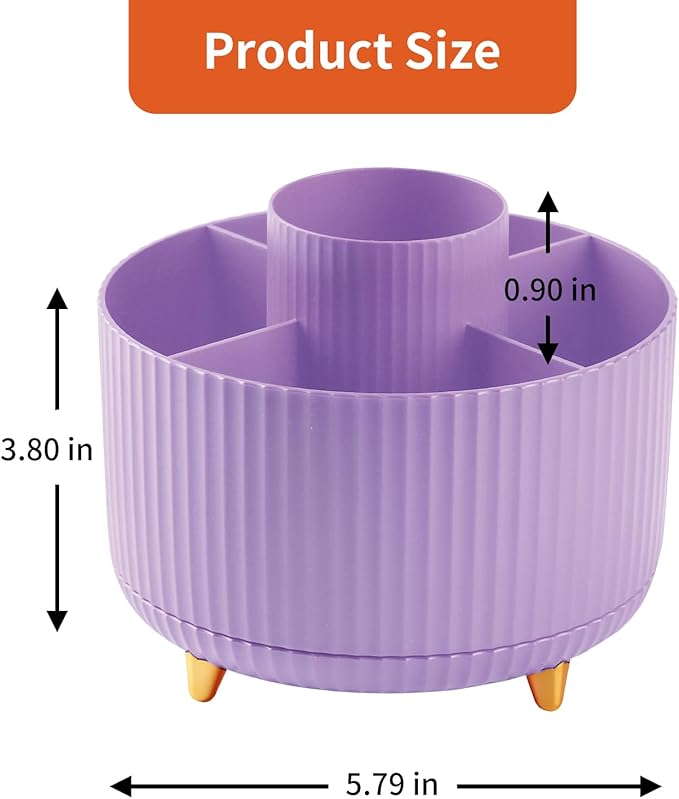 Desk Pen Holder, 5 Slot 360 Rotating Pen Organizer for Desk, Desktop Storage Stationery Supplies Organizer, Cute Pencil Cup Pot for Office, School, Home, Art Supply, Purple