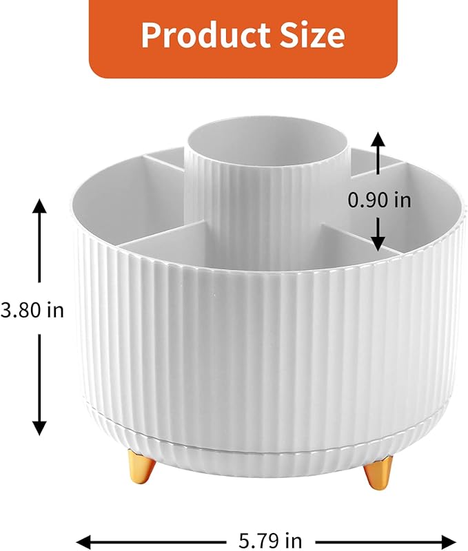 Desk Pencil Pen Holder, 5 Slots 360°Degree Rotating Pencil Pen Organizers for Desk, Desktop Storage Stationery Supplies Organizer, Cute Pencil Cup Pot for Office, School, Home, Art Supply, White