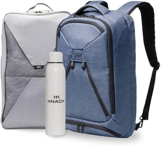 Knack Series 1 Laptop Backpack Travel Set Fits up to 15 Inch - Includes Expandable Packing Insert, and Knack's Insulated Bottle, TSA Approved, Expandable Travel Backpacks (Indigo Blue, Medium)
