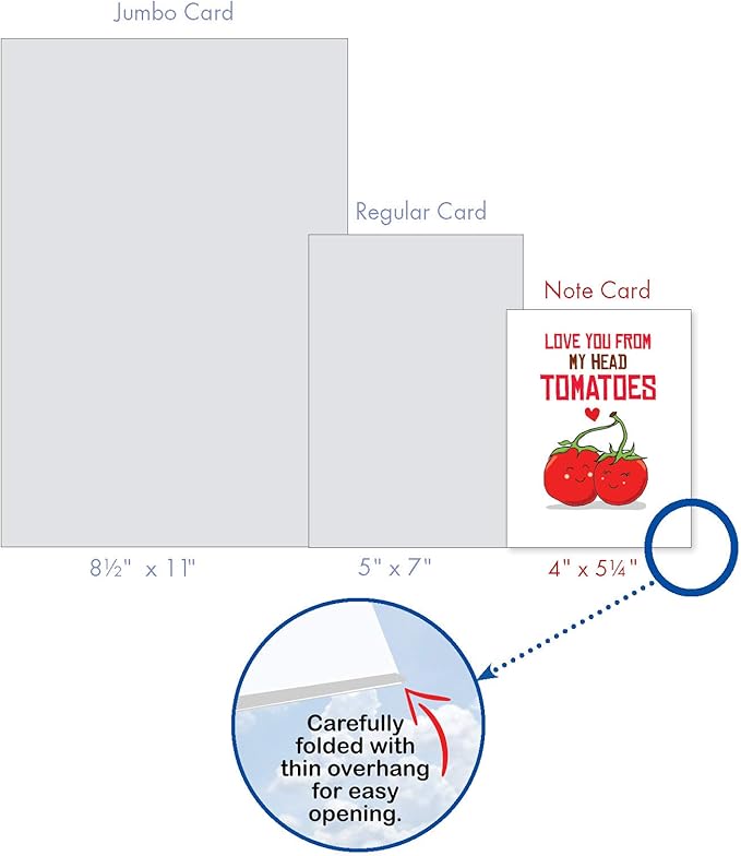 The Best Card Company - 10 Funny Assorted Blank Humor Notecards Box Set 4 x 5.12 Inch w/Envelopes Loving Cartoons for Men, Women (10 Designs, 1 Each) - Romantic Yummy Puns M5659OCB-B1x10