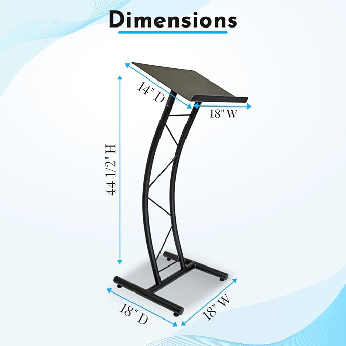 Kingdom KML8CB All Metal-Constructed Curved Lectern with “H” Style Base, Stand up Church Pulpit, Slanted Lectern, Conference Podium for Speakers, Speeches, Other Occasions, Powder Coat Finish Black
