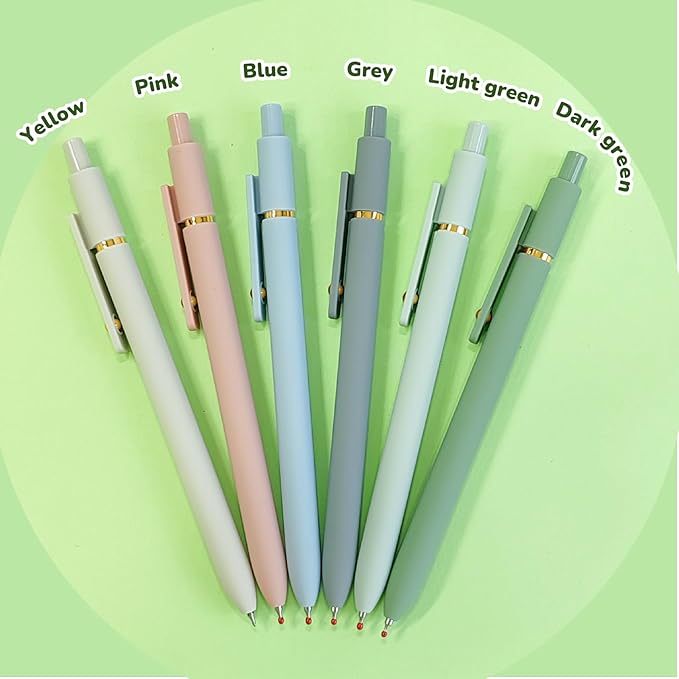 UIXJODO Gel Pens, 6 Pcs Black Ink Pens for Women, 0.5mm Fine Point Smooth Writing Pens, High-End Series Retractable Pens for Journaling Note Taking (6 Pcs Gold Morandi)