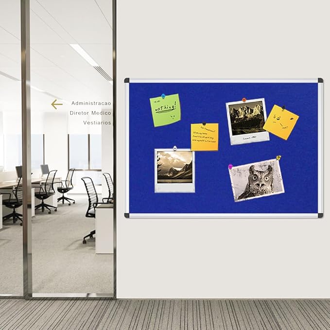 VIZ-PRO Notice Board Felt Blue, 48 X 24 Inches, 3 Pack, Silver Aluminium Frame
