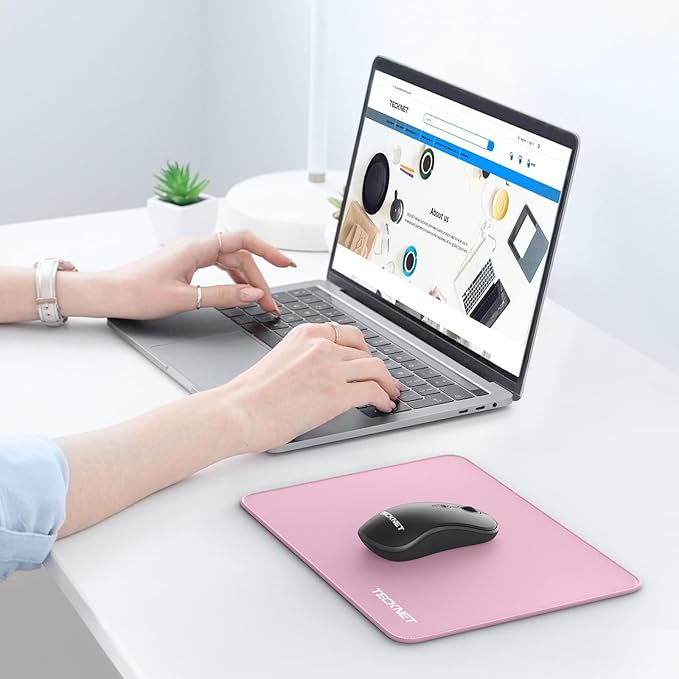 TECKNET Mouse Pad with Anti-fray Stitchin, Waterproof Surface & Non-Slip Rubber Base with Stitched Edges Gaming Mouse Mat for Laptop,Compatible with Laser and Optical Mice - Pink