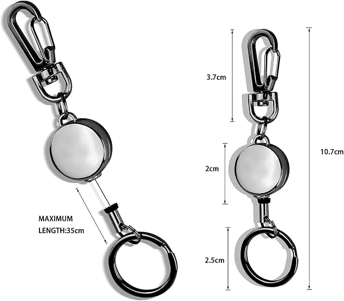 2 Pack Retractable Keychain, Carabiner Badge Holder with Retractable Cord Key Ring Id Strap, Small ID Badge Reel for Nurse,Volunteer,Teacher,Student,Woker (Silver,Rose Gold)