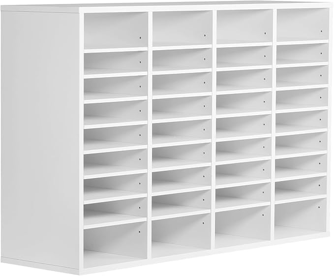 VEVOR Literature Organizer, 36 Compartments Office Mailbox with Adjustable Shelves, Wooden Mailbox Sorter Medium Density Fiberboard Office Home Classroom Storage for Files, Documents, Papers, White