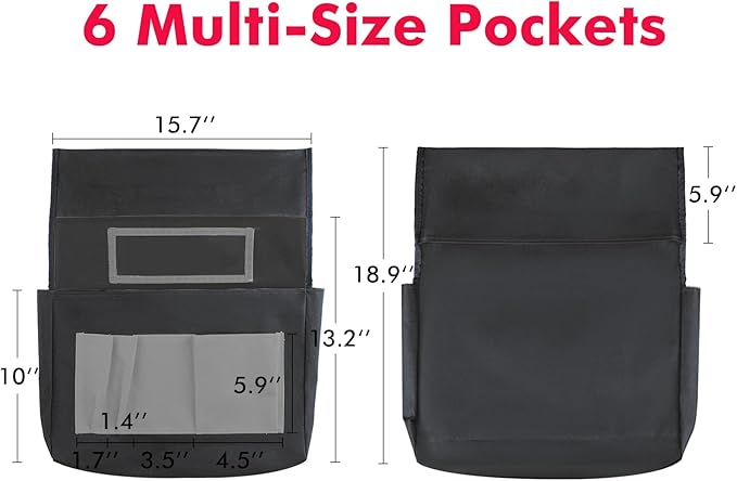 Black Chair Back Pocket School Seat Chair Storage Pocket Organizer with Label Slot Multiple Pockets for School Home Classroom Preschool Daycare