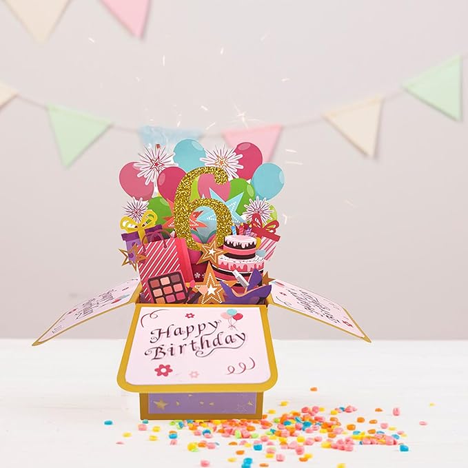 Asmallgf Happy 6th Birthday Pop Up Card for Daughter Niece, Funny 6 Years Old Birthday Gifts for Girl Boy, Sweet 6 Birthday Gift Ideas for Him Her