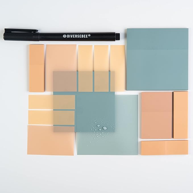 DiverseBee Transparent Sticky Notes (Includes Quick Dry Pen), Cute Clear Sticky Tabs, Translucent Page Flags Book Markers Stickers, Planner Accessories Bible Journaling Study Office Supplies (Candy)