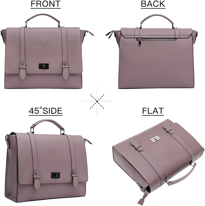 EaseGave Women's 15.6 Inch Laptop Briefcase, Vintage Purple Saffiano Eco-Leather, 4 Large Compartments, 2 Slip Pockets, 1 Zip-Fastening Pocket
