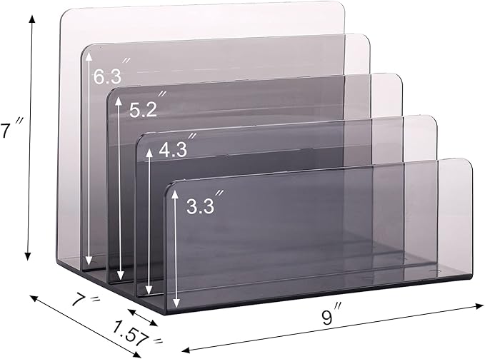 Sooyee File Organizer,4 Compartment File Folder Organizer,Acrylic File Holder File Organizer for Desk,Office Decorations for Work,Clear Black