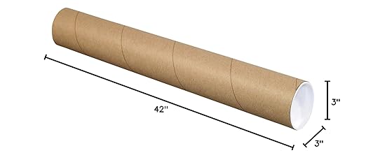 BOX USA BP3042K Mailing Tubes with Caps, 3" x 42", Kraft (Pack of 24)