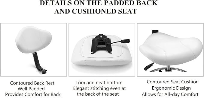 Kaleurrier Ergonomic Drafting Chair with Back Support,Multi-Functional Height Adjustable Swivel Rolling Stool,Multi-Purpose Home Office Desk Chair (White)