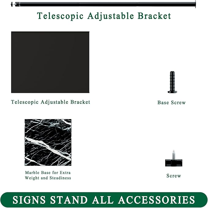 Adjustable Poster Sign Holder Stand 8.5x11 , Sign Holder Stand with Heavy Duty Marble Base, Reusable Sign Holder Vertical & Horizontal View Display for Indoor Outdoor Standing(Square)