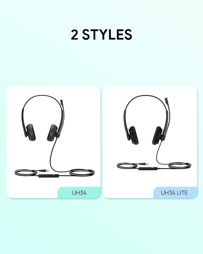 Yealink UH34 USB Headset with Microphone for PC Laptop,Wired Headset with Noise-Cancelling Microphone,Teams Certified, in-Line Controls for Home Office Online Class Skype Zoom Meetings