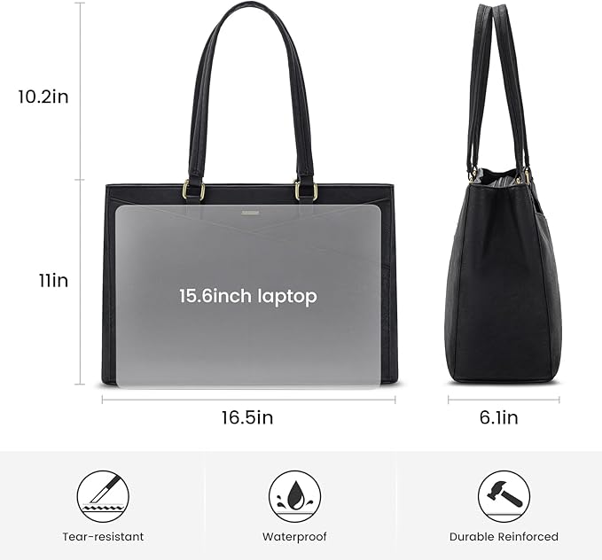 LOVEVOOK Laptop Bag for Women 15.6 Inch Tote Bags Waterproof Leather Briefcase Computer Women Business Office Work Bag,Vintage Black
