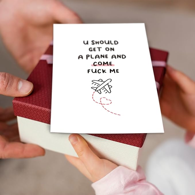 Ogeby Funny Valentines Day Card Gifts for Boyfriend Girlfriend, Cute Valentines Day Gifts for Him Her Husband, Get on a Plane Miss You Card, Long Distance Relationship Card Gifts