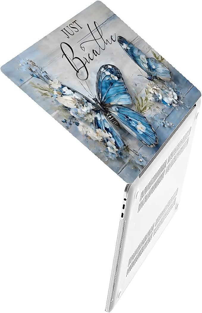 Compatible with 13.3 Inch MacBook Air A1466/A1369, Blue Flower Butterfly Hard Plastic Shell Cover Case