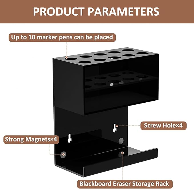 Acrylic Black Whiteboard Magnetic Marker Holder,Wall Mounted Dry Erase Whiteboard Marker Holder Stand Acrylic Magnet Pen Holder for Fridge Refrigerator for School Office Home(Black, 1)