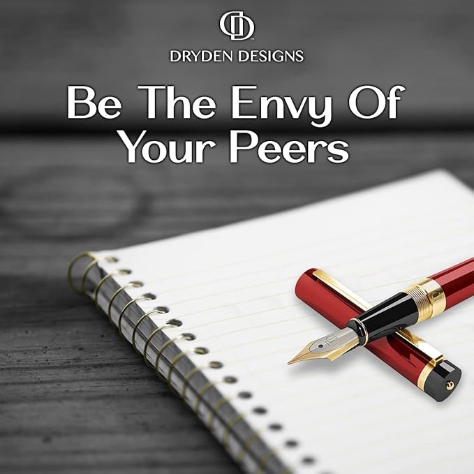 Dryden Designs Fountain Pen Medium Nib Gift Pouch - with 24 Ink Cartridges - MCM (Red)