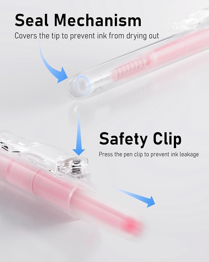 Four Candies 14Pack Pastel Gel Ink Pen Set,Cute Retractable 0.5mm Fine Point Pen,Note Taking Aesthetic Pens,12 Pack Black Ink Pens with 2Pack Highlighter, Smooth Writing Pens for School, Office (Pink)