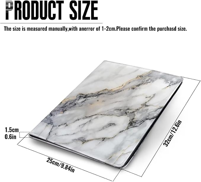 Office Folder White Marble Print PU Leather Padfolio with A4 Size Clipboard Clip for Business Resume Interview Document Sleeve Binder Folder for Men/Women