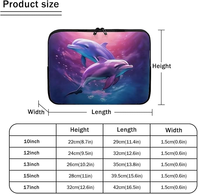 Dolphin Laptop Protective Sleeve for Women Men 12 inch Laptop Covers with Large Capacity Lap Top Case Lightweight Computer Sleeve Bag Suitable Gifts for Holidays Tablet Bag Purple