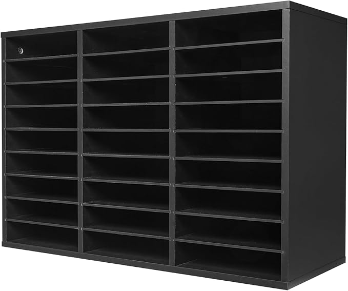 VEVOR Literature Organizer, 27 Compartments Office Mailbox with Removable Shelves, Wooden Mailbox Sorter Particle Board Office Home Classroom Storage, File Sorter for Files, Documents, Papers, Black