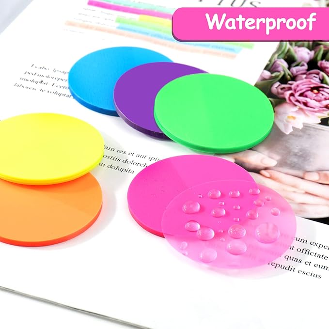 Juome Transparent Sticky Notes, 400Pcs Bright Neon Round Clear Sticky Tabs, Cute Circle Translucent Book Markers Page Flags Stickers Bible Journaling Accessories Aesthetic Office School Study Supplies