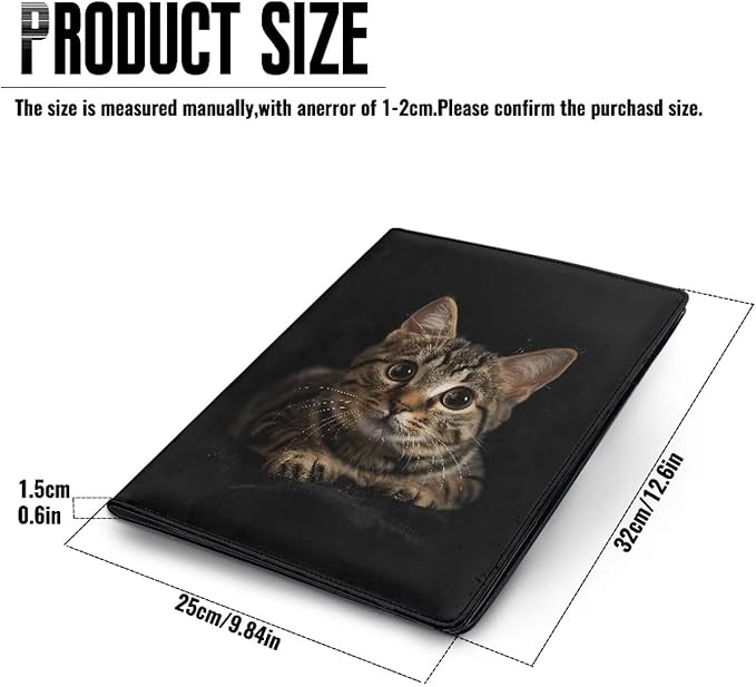 Office Folder Cute Cat Print PU Leather Padfolio with A4 Size Clipboard Clip for Business Resume Interview Document Sleeve Binder Folder for Men/Women