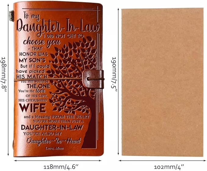 Daughter in Law Gifts from Mother in Law, To My Daughter in Law Leather Journal, 140 Page Refillable Writing Journal, Christmas Birthday Gifts for Daughter in Law for Wedding