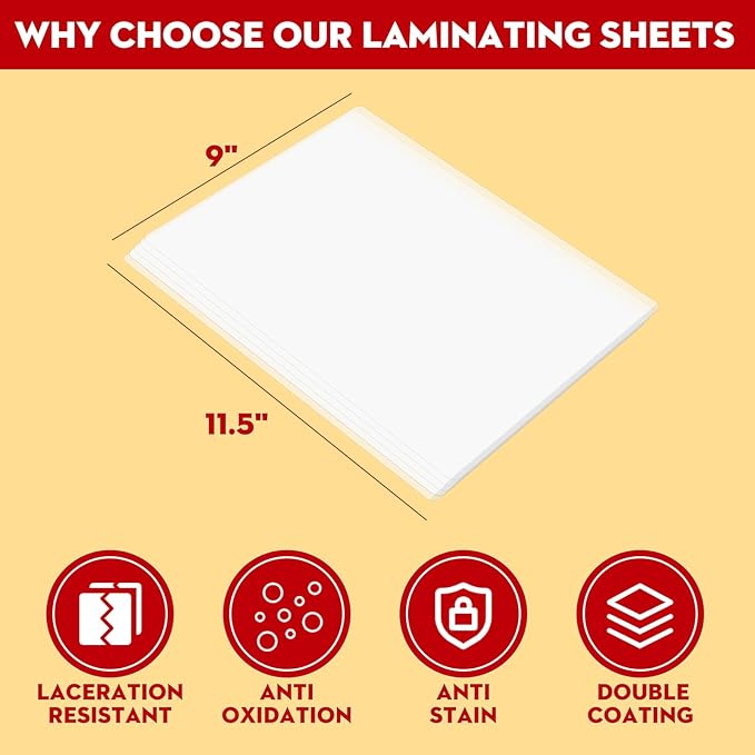 CAREGY 500 Pack Laminating Sheets,Thermal Laminating Pouches, 3 Mil, 9 x 11.5 Inches Lamination Sheet Paper for Laminator, Round Corner Letter Size