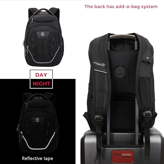 Swissdigital Design Large Travel Backpack For Men, TSA-Friendly Business Laptop Backpack, USB Charging Port,RFID Protection Tech Backpack Fits 15.6Inch Laptop (TERABYTE J16BTF-02) One Nation One World