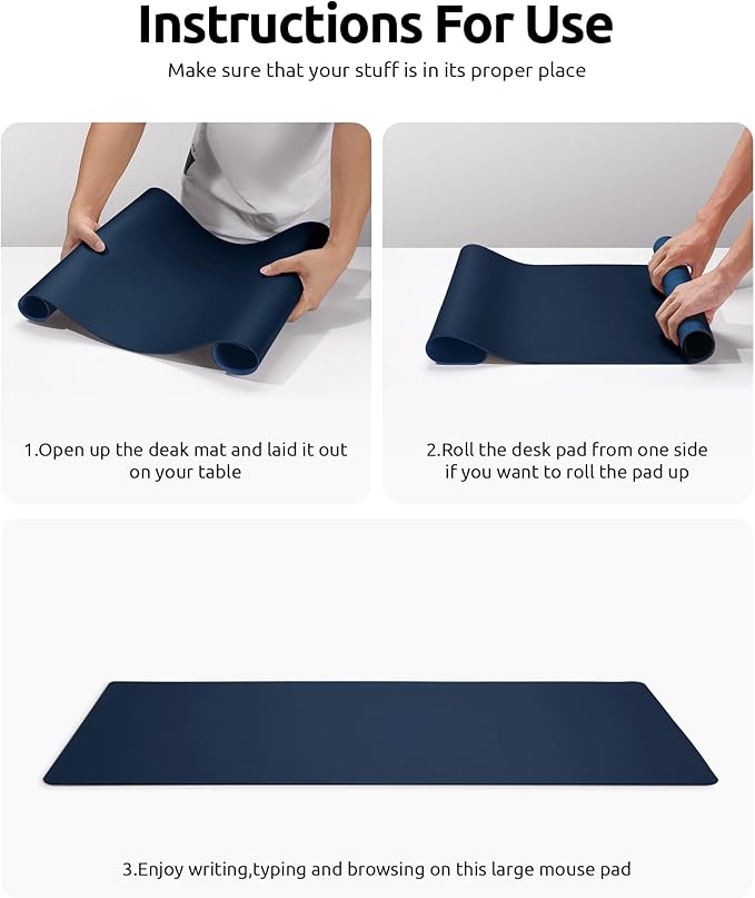YSAGi Leather Desk Protector, Office Mat, Large Mouse Mat, Non-Slip PU Leather Blotter, Laptop Desk Mat, Waterproof Writing Pad for Office and Home (Dark Blue, 23.6" x 13.8")