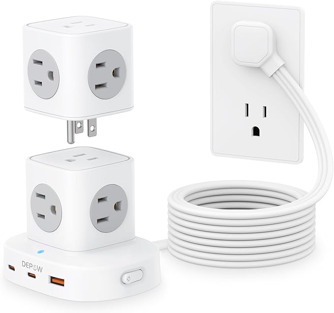 Power Strip Tower Surge Protector with 9 Outlets 3 USB (2 USB C), 5Ft Braided Extension Cord with Multiple Outlets, 1700J Surge Protection, Detachable Charging Station for Home Office Dorm