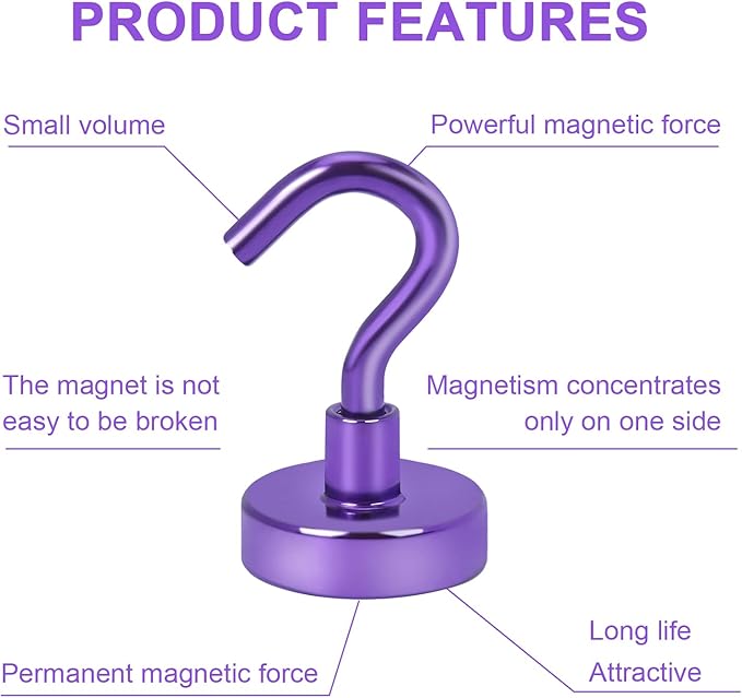 DIYMAG Magnetic Hooks, 30Lbs Strong Heavy Duty Cruise Magnet S-Hooks for Classroom, Fridge, Kitchen etc, (6 Pack-Purple)