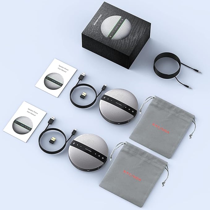 2 in 1 Daisy-Chain Conference Speaker for 12 Attendees, Each Bluetooth Speakerphone with 6 Mics, USB/Dongle/Bluetooth Connection, Compatible with Conferencing Apps for Home Office