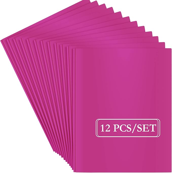 ViVin Sturdy Plastic Folders with Pockets and Prongs,12-Pack, 3-Prong Fasteners Folders with 2 Pockets, Holds US Letter Size Paper, for School/Office/Home (Purple)