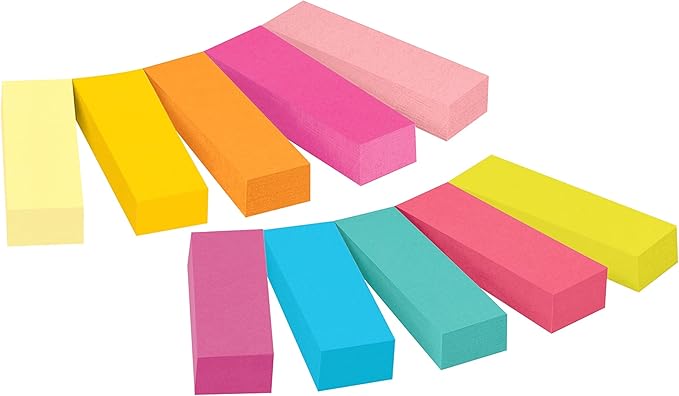 Post-it Page Markers, Assorted Bright Colors, 1/2 in x 2 in, 50 Markers/Pad, 10 Pads/Pack (670-10AB)