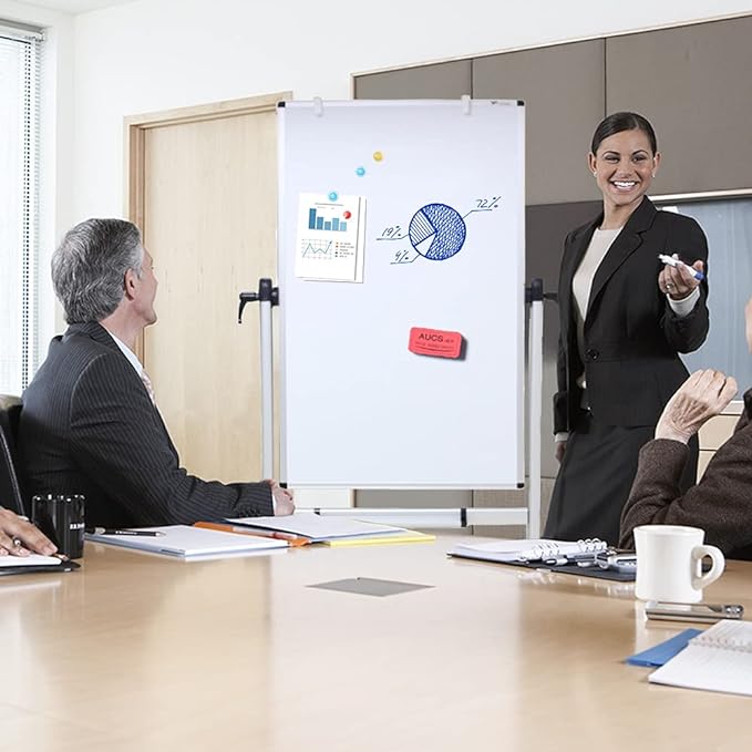 VIZ-PRO Double-sided Magnetic Mobile Whiteboard,48 x 24 Inches, Portrait Orientation,Aluminium Frame and Stand